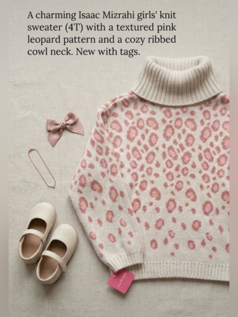 Isaac Mizrahi Cream Sweater with Pink Leopard Print